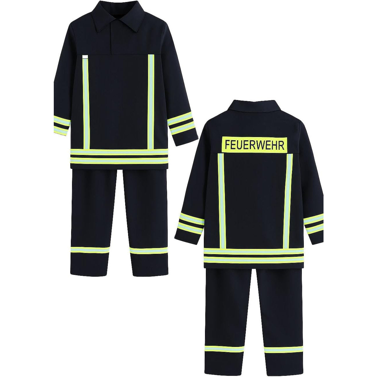Foxxeo Kids Dark Blue Firefighter Costume Two‑Piece Set with Jacket & Pants